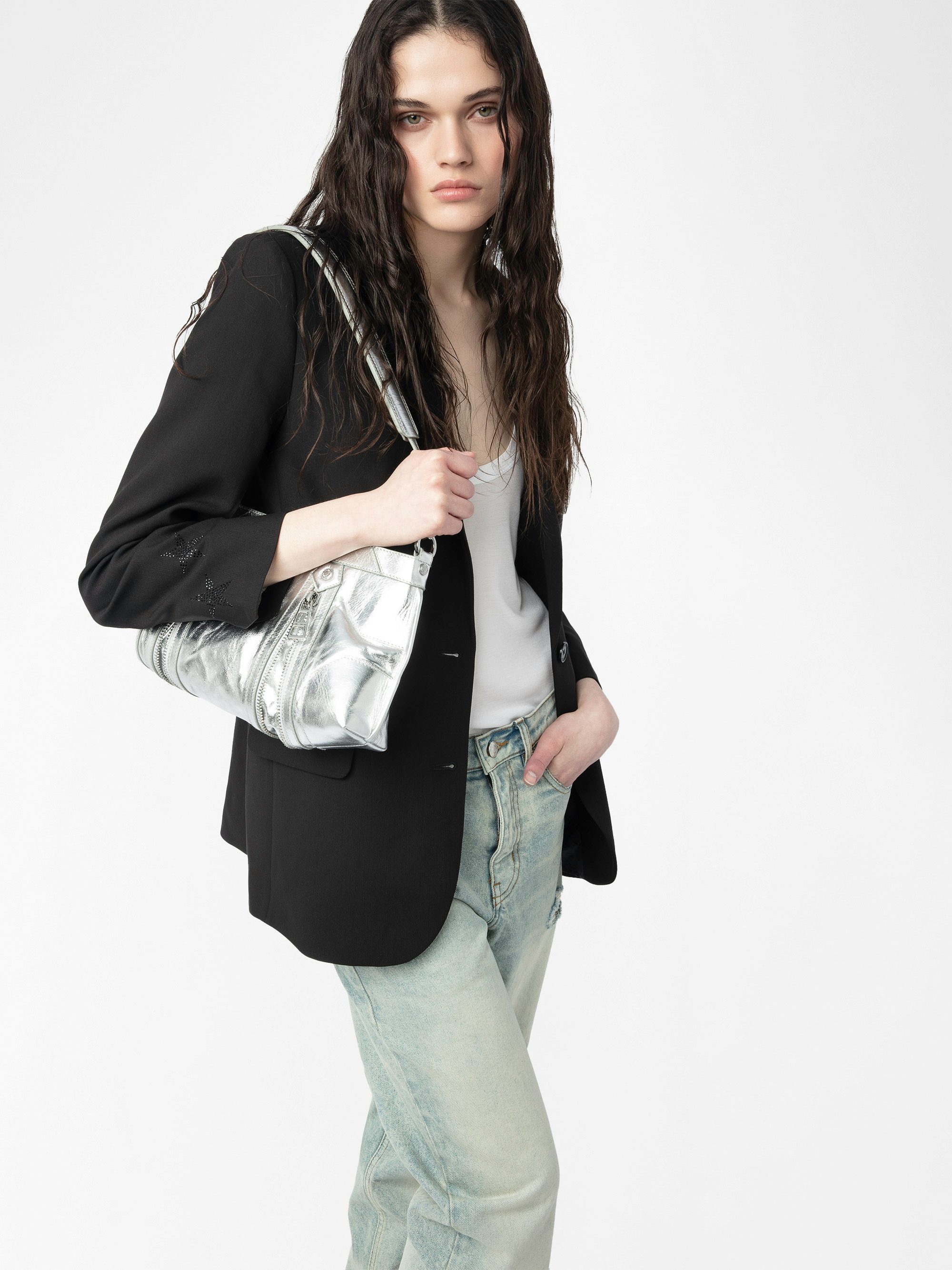 Sunny Moody Vintage Metal Bag - Metallic leather bag with adjustable shoulder strap and wing signature.